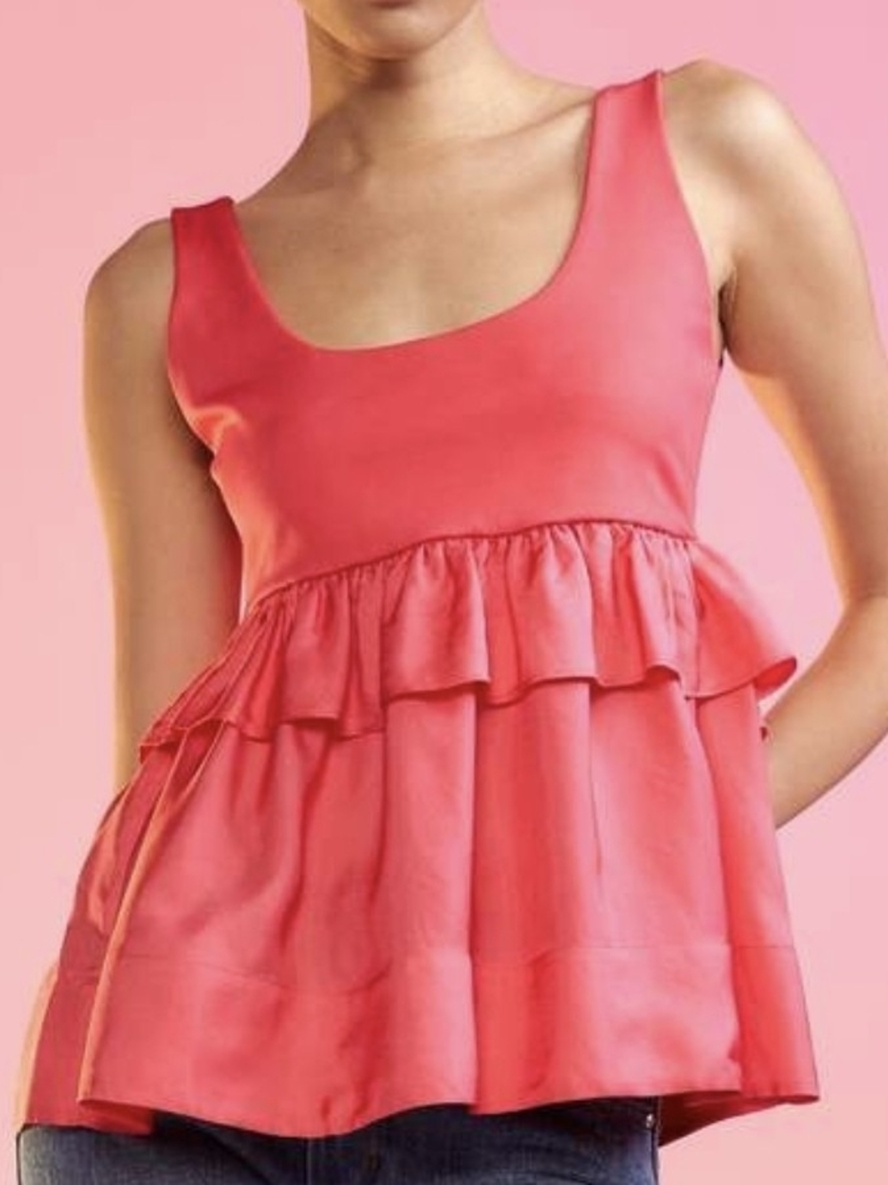 Cynthia Rowley Bright Pink Ruffle Waist Sleeveless Top